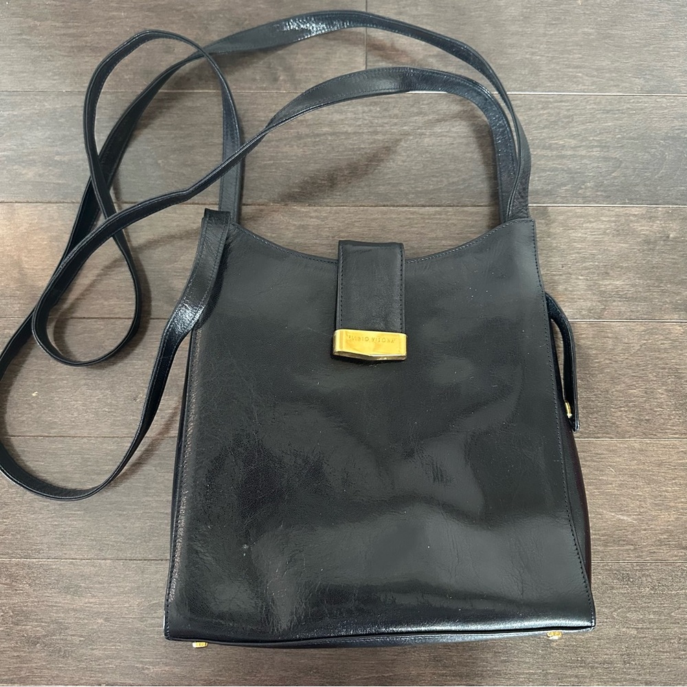 Plinio Viscona Italy Vintage Shoulder Bag Black Leather Medium Classic